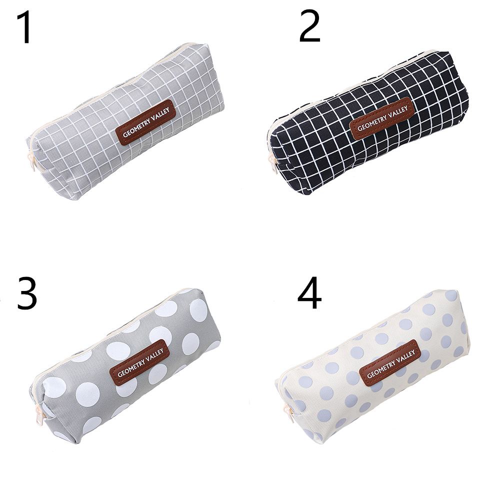 Túi đựng bút bằng vải canvas hình vuông họa tiết chấm bi kẻ ô lưới đơn giản dễ thương