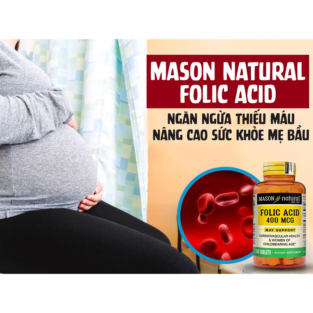 Folic Acid 400mcg Lọ 100 Viên - Ngăn Ngừa Tình Trạng Thiếu Máu Của Mẹ Và Tình Trạng Dị Tật Của Thai Nhi