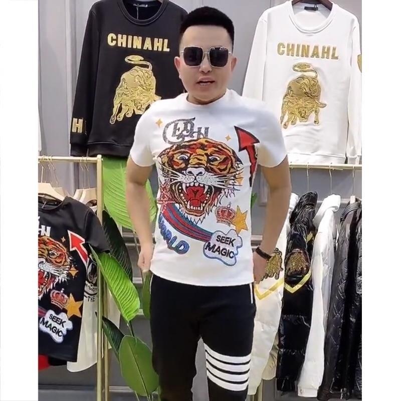 Áo nam Tay Ngắn Cổ Tròn In Hình Đầu Hổ Thời Trang