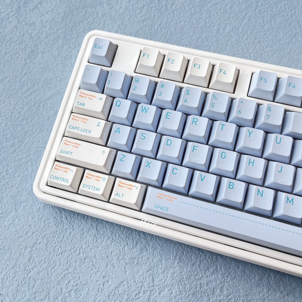 Màu xanh nhạt Keycaps Cherry Cấu hình màu xanh trắng Bàn phím cơ PBT DYE-SUB Bàn phím cơ Keycap 130 phím