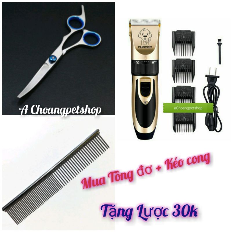 Combo Tông đơ,kéo cong,lược inox gỡ rối