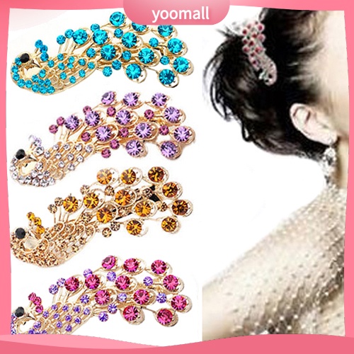 Kẹp tóc hình chú công đính đá thanh lịch cho nữ