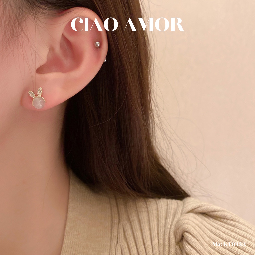 KT0453-Khuyên tai nữ, Bông tai nụ bạc 925 thỏ con đáng yêu đơn giản Trang sức Ciao Amor