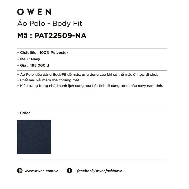 [SIZE XL] OWEN - Áo polo nam Owen màu xanh đen 22509 - Áo thun ngắn tay có cổ nam