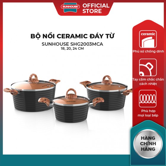 BỘ NỒI CERAMIC ĐÁY TỪ SUNHOUSE SHG2003MCA