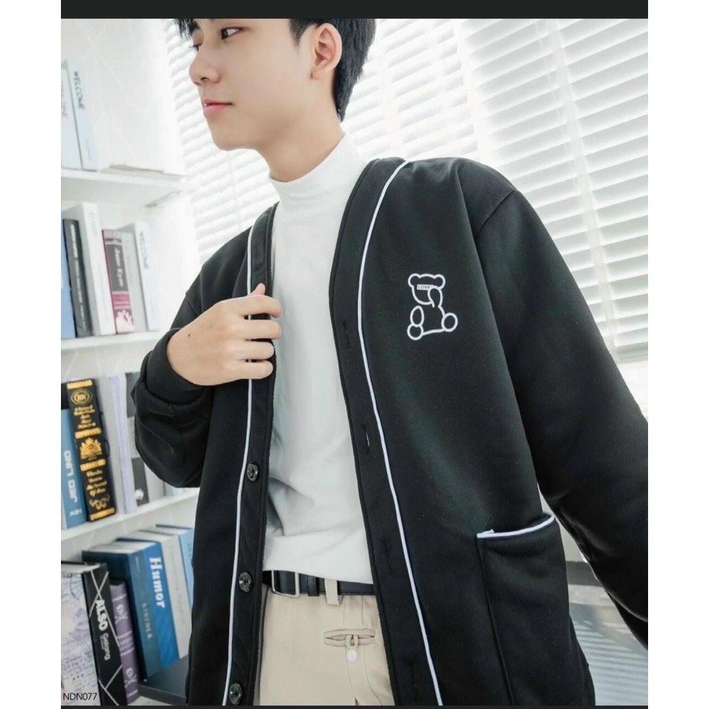 Áo Khoác Nỉ Cardigan GẤU LOVE Nam Nữ Hình Thêu Ulzzang Unisex Kiểu Form Rộng Meowshop