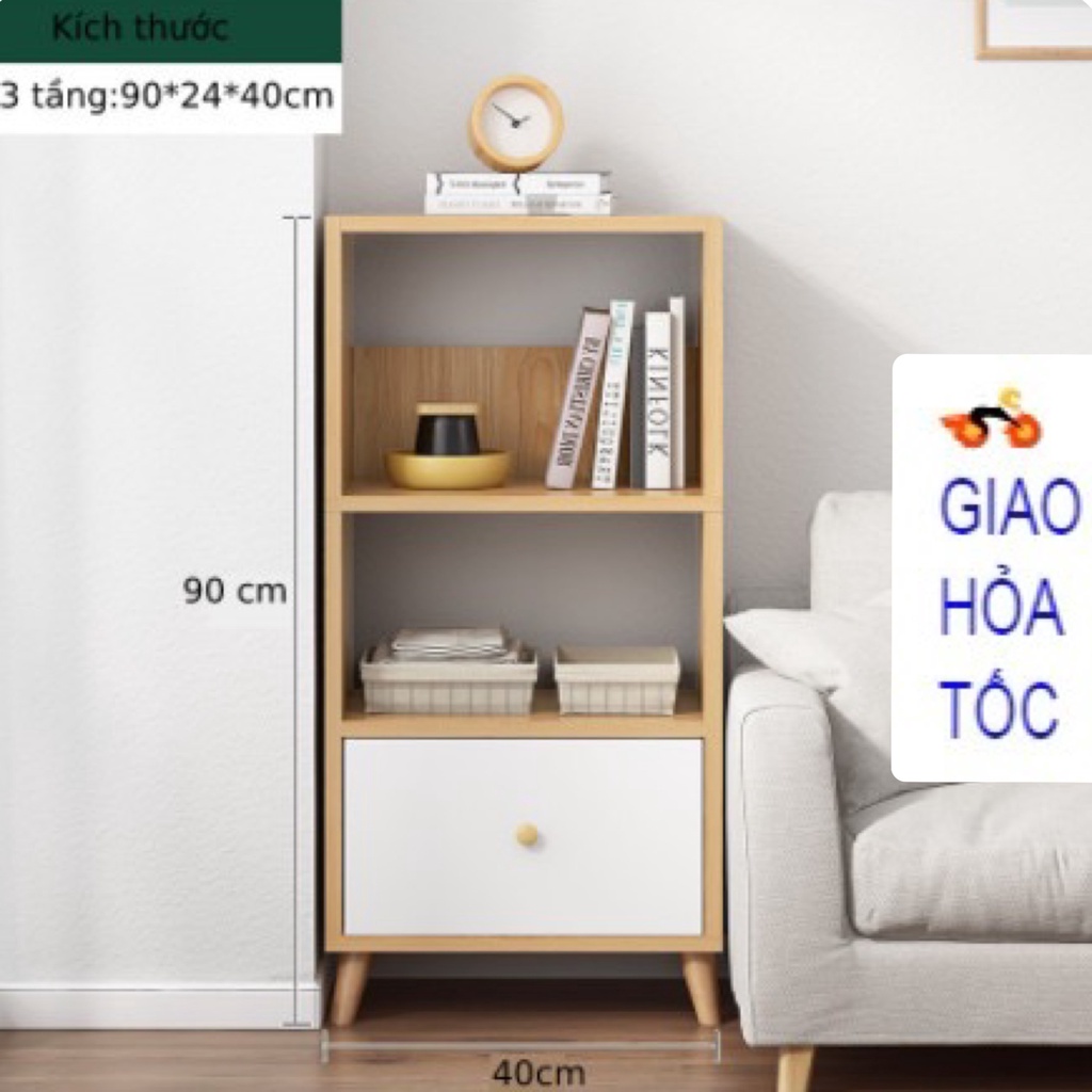 Kệ gỗ Trang Trí , Kệ sách gỗ MDF 3 tầng có ngăn tủ hiện đại cao cấp 90x40x24cm KTT03