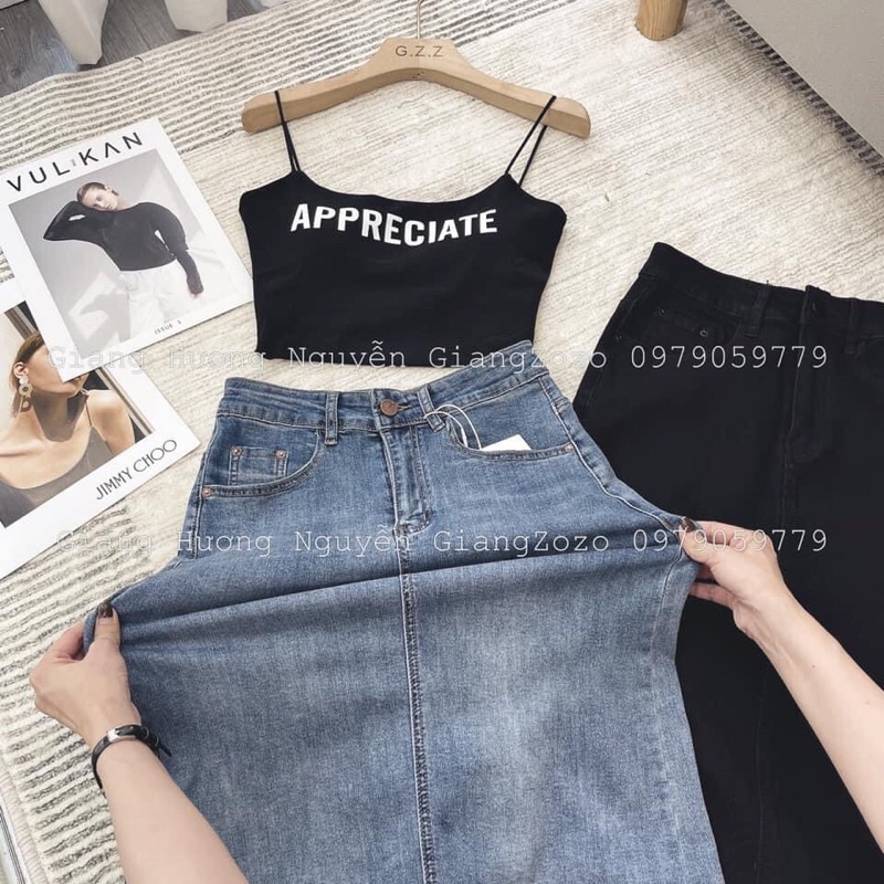 Chân váy jean dài xẻ sau chất co dãn hàng QCL1