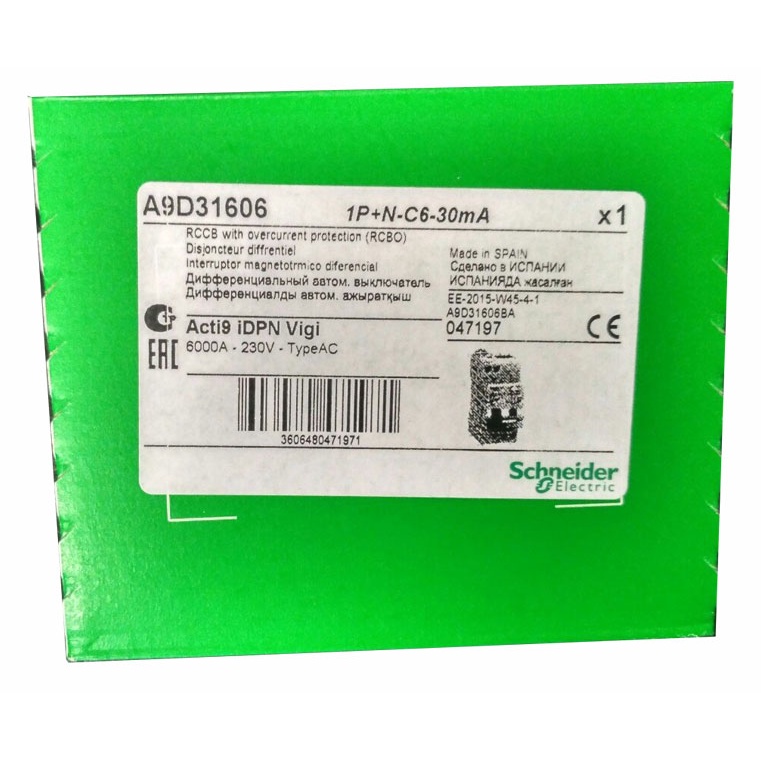 Cầu dao tự động RCBO A9D31606 Schneider - Acti9 RCBO, 1P+N, 6A, 6kA, 30mA