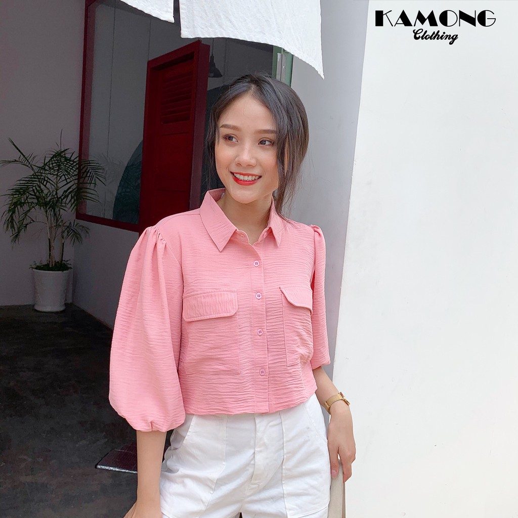 Áo sơ mi croptop túi hộp KAMONG A023