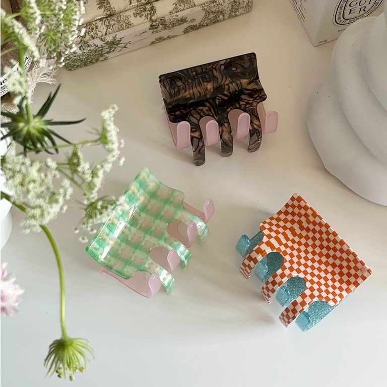 Kẹp Tóc Hình Vuông Màu Hồng / Xanh Lá Thời Trang Mùa Hè Mới Dành Cho Bạn Nữ 2023
