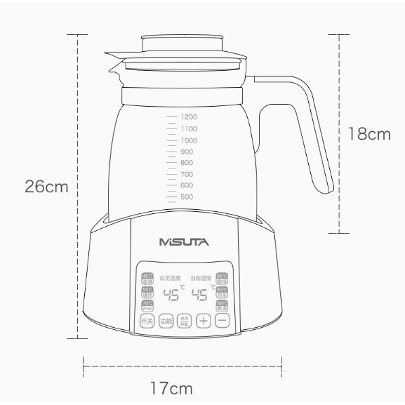 Bình đun nước giư nhiệt theo chỉ định MISUTA dung tích 1200ml