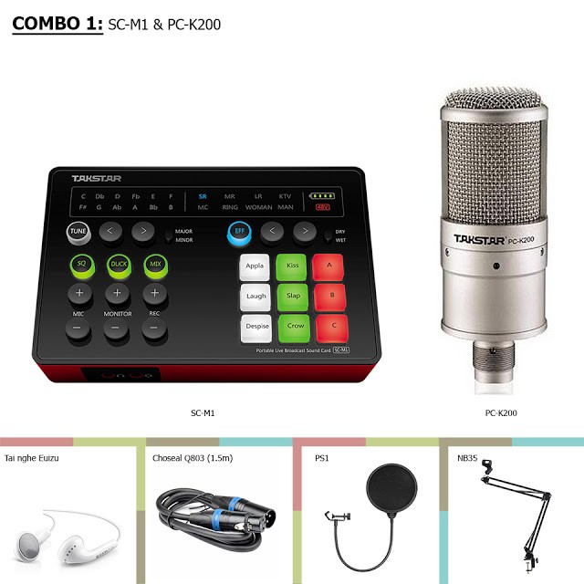 [Mã ELHACE giảm 4% đơn 300K] Combo hát karaoke online với Sound Card Autotune Takstar SC-M1