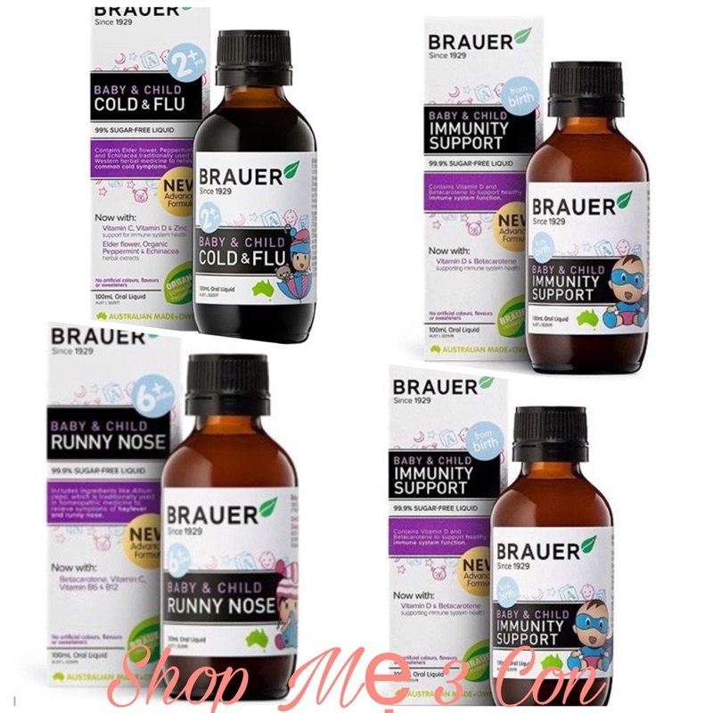Siro Brauer Tăng đề kháng Immunity, sổ mũi Runy nose, cảm cúm Cold Flu, Ngủ ngon Sleep, Ho Chesty Cough Úc cho bé