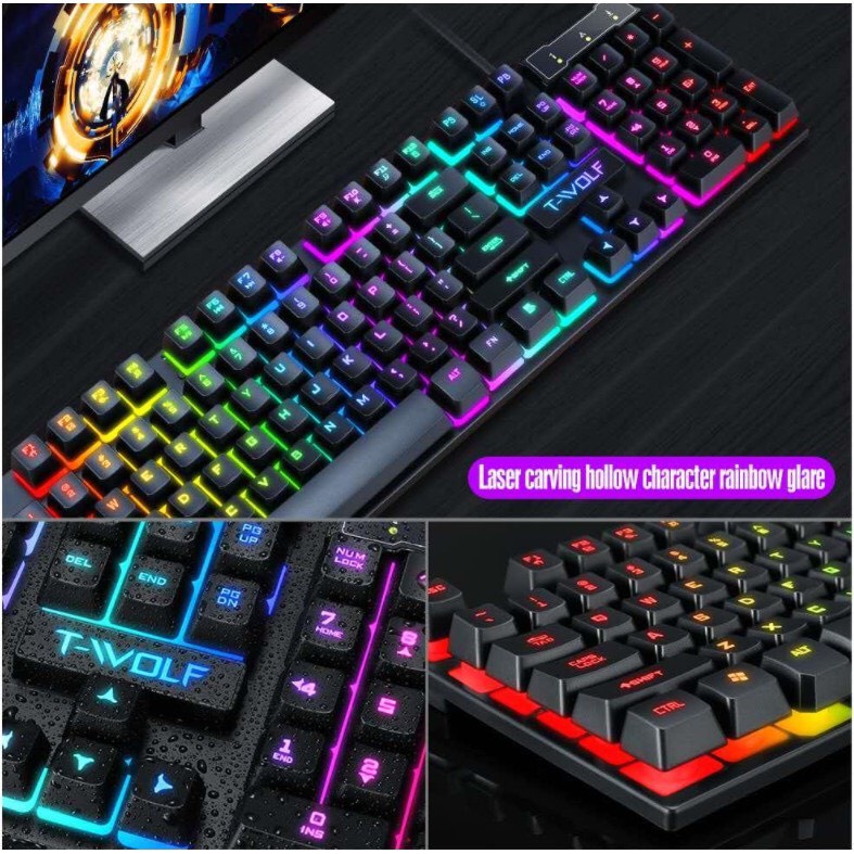 Bàn phím máy tính, bàn phím Keyboard T-WOLF T16 Led 7 màu USB, thiết kế tính tế, siêu nhạy, bảo hành 12 tháng