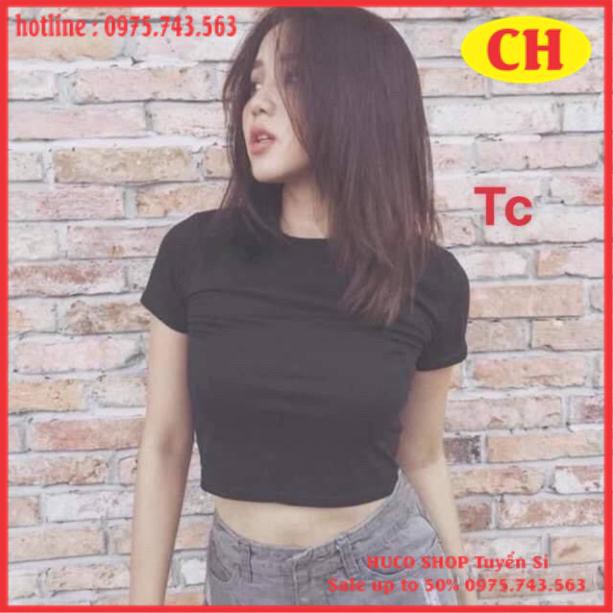 Áo croptop trơn cộc tay cổ tròn chất thun dưới 50kg kiểu ôm body tập gym thể thao freesize giá rẻ