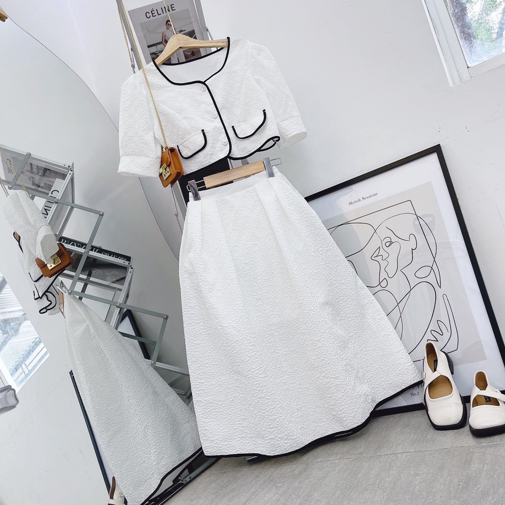 SET ÁO CROPTOP CHÂN VÁY VIỀN (NHÀ)