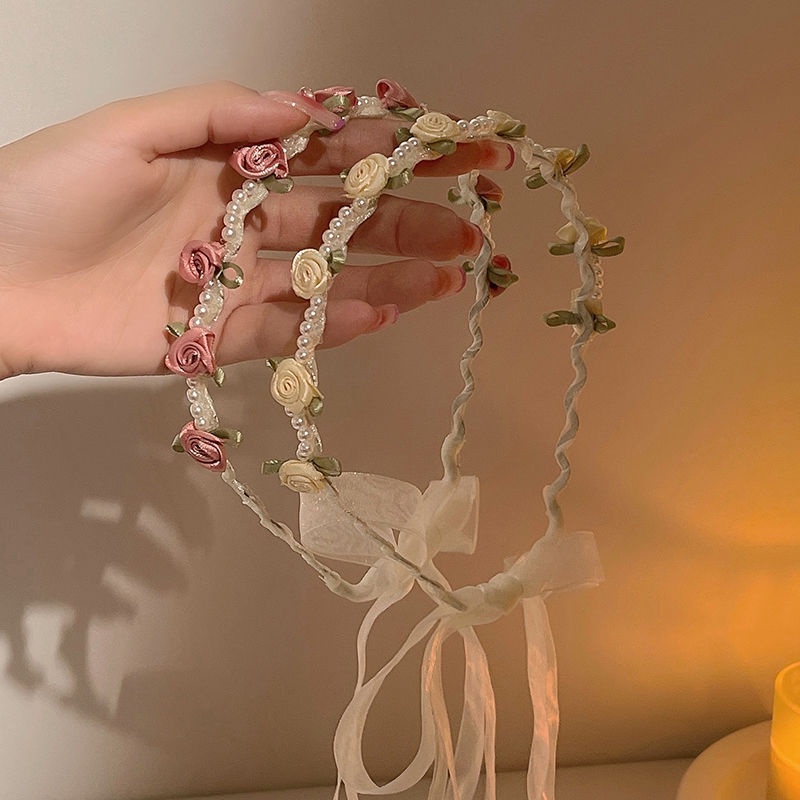 Băng Đô Vải Satin Đính Hoa Và Ngọc Trai Thời Trang Cho Nữ