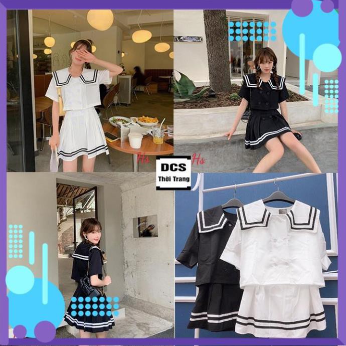 Set Áo Crt Thuỷ Thủ Mix Chân Váy Tenis Chất Liệu Đũi Mát