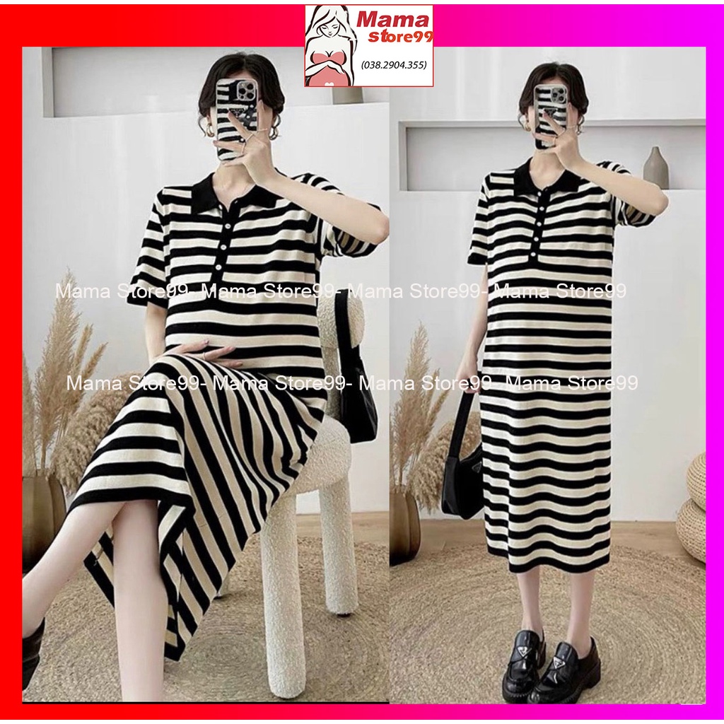 Váy Bầu Đầm Bầu Cổ Sơ Mi Dáng Suông Chất Zip Cao Cấp Kẻ Ngang Thiết Kế Công Sở Đi Chơi Mặc Ở Nhà Xinh Xắn HN0279 Mama St