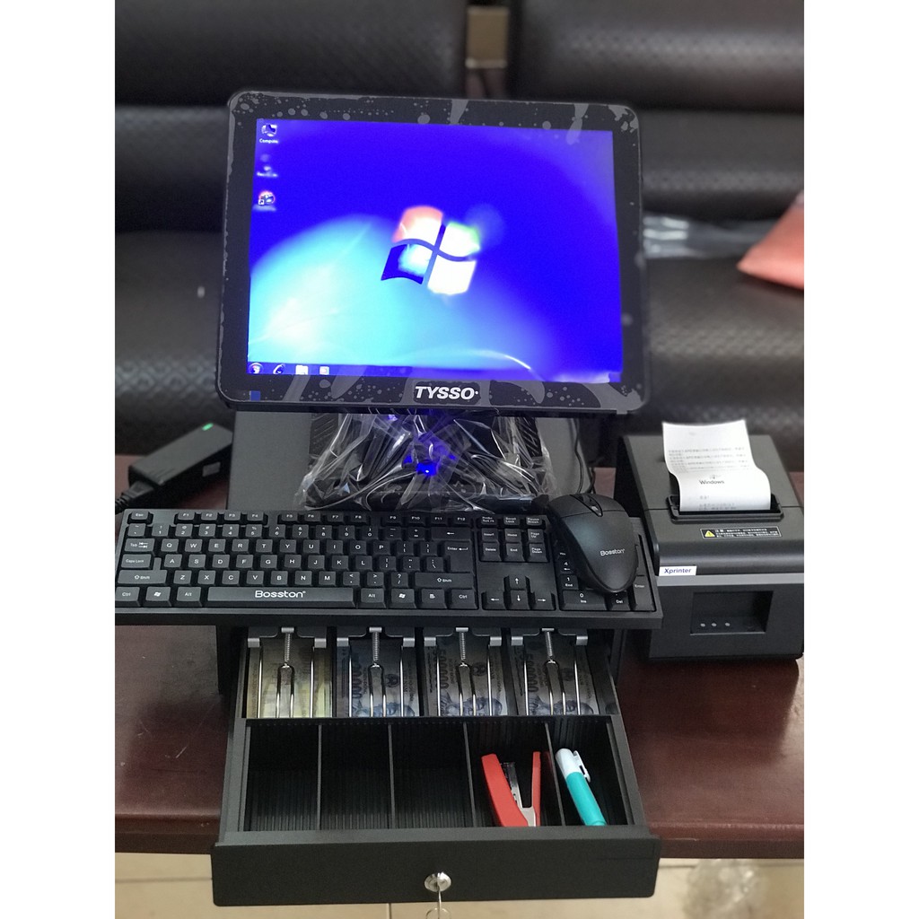 Trọn bộ máy tính tiền cảm ứng( Ứng dụng bán hàng Vĩnh Viễn+ Máy Pos Cảm Ứng + Máy In Bill + Ngăn Kéo + Giấy)