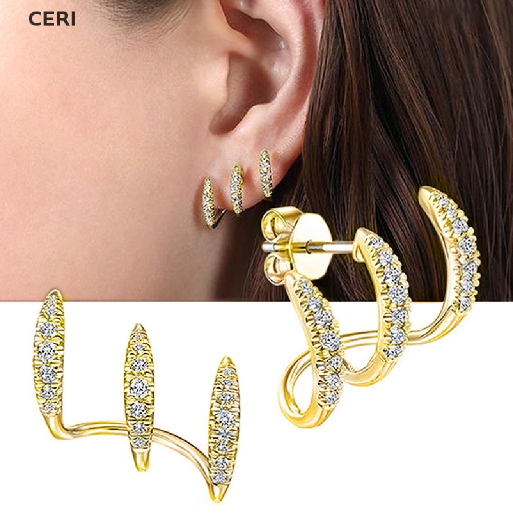 1 Cặp Khuyên Tai Đeo Vành Tai Đính Đá Zircon Nhỏ Nhắn Phong Cách Tối Giản Sang Trọng