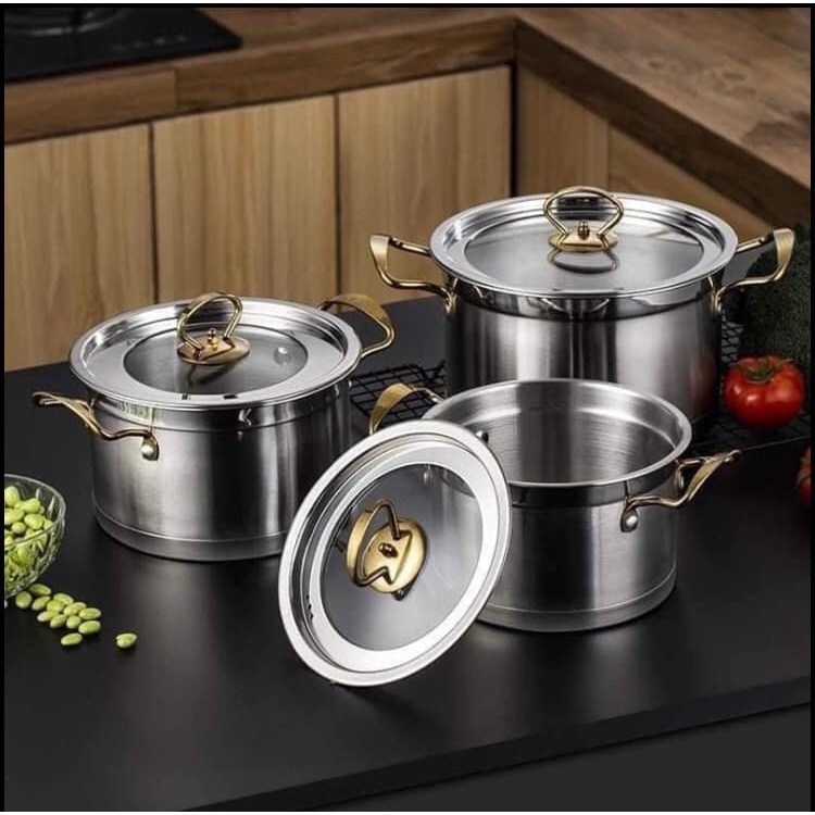 Bộ nồi 3 món inox 304 CAMEL đáy 3 lớp chống dính tay cầm cách nhiệt, Bộ 3 nồi dùng mọi loại bếp