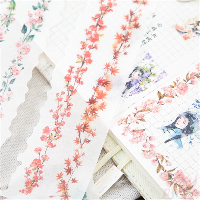 &gt; Ready Stock &lt; ❉ Flower &amp; Girl Giấy và decal dán tường ❉6Sheet/set DIY Diary Scrapbooking Decals Stickers