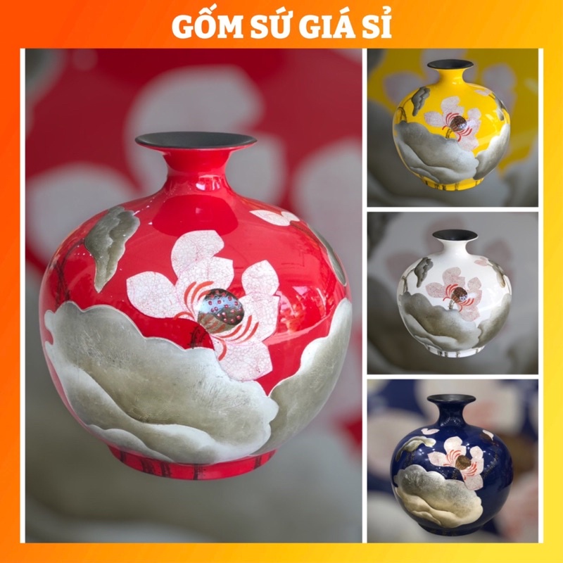 Bình hút lộc hoa sen sơn mài cao cấp 20cm 35cm