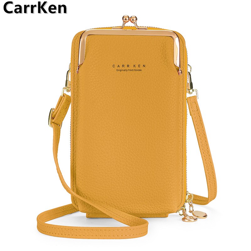 Túi Mini CarrKenZZL009 Vân Da Dây Kéo Đôi Đựng Điện Thoại Mới Cho Nữ
