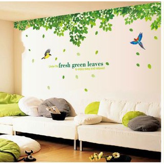 Decal giàn cây xanh lá và đôi chim