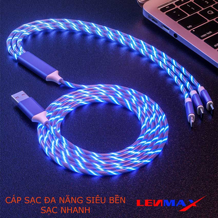 Dây Cáp Sạc Đa Năng Cao Cấp 3 Trong 1 Đầu Lightning, Micro, Type C, dây cáp bọc lớp nhựa cực kỳ bền, sạc nhanh, Lenmax