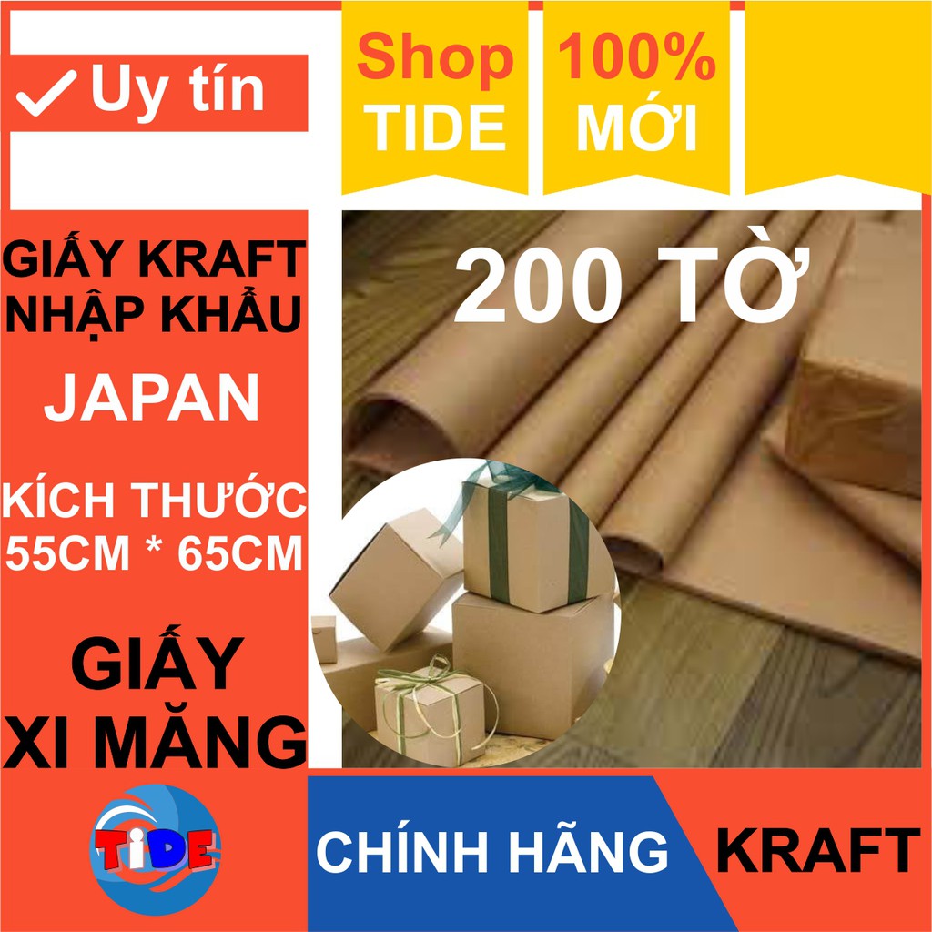 200 tờ Giấy Kraft màu da bò KT: 65cm x 55cm – Giấy ngoại – Chống thấm nước – Dai chắc – Dùng đóng bọc sản phẩm hàng hóa