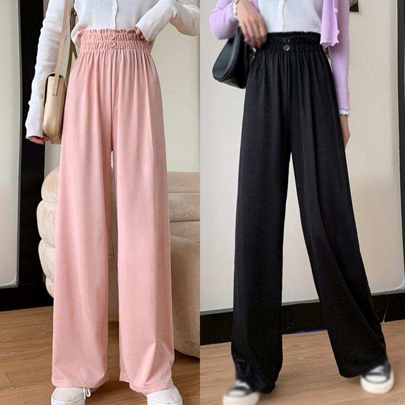 Quần ống rộng eo cao màu trơn thời trang retro Hàn Quốc cá tính