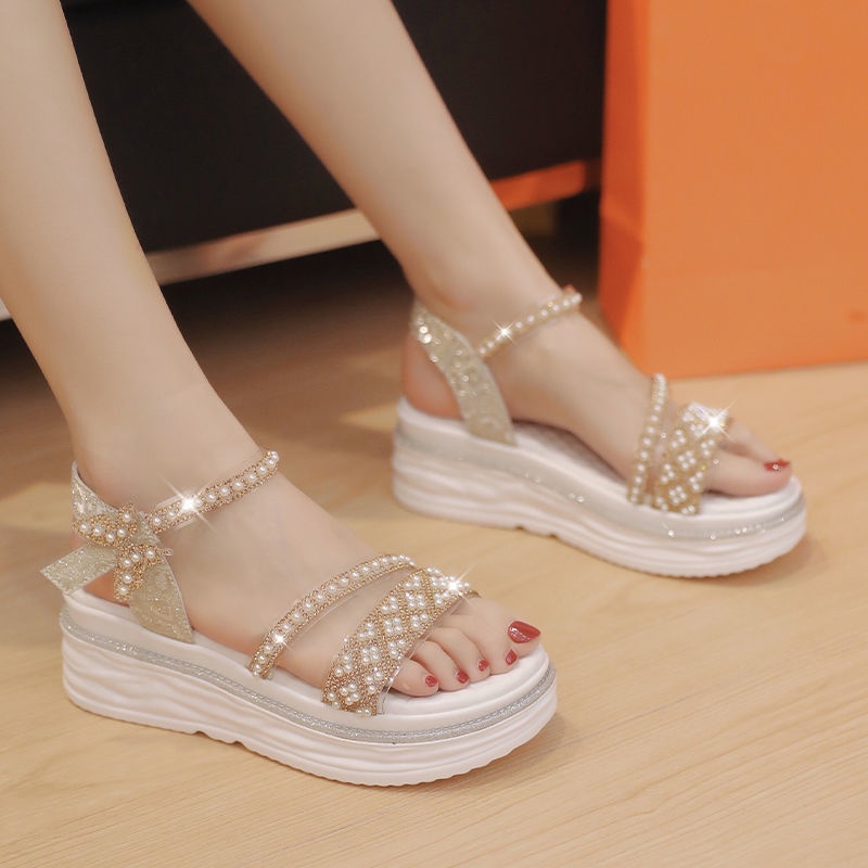 Giày Sandal Đế Dày Đính Đá Thời Trang Hàn Quốc 2022 Cho Nữ