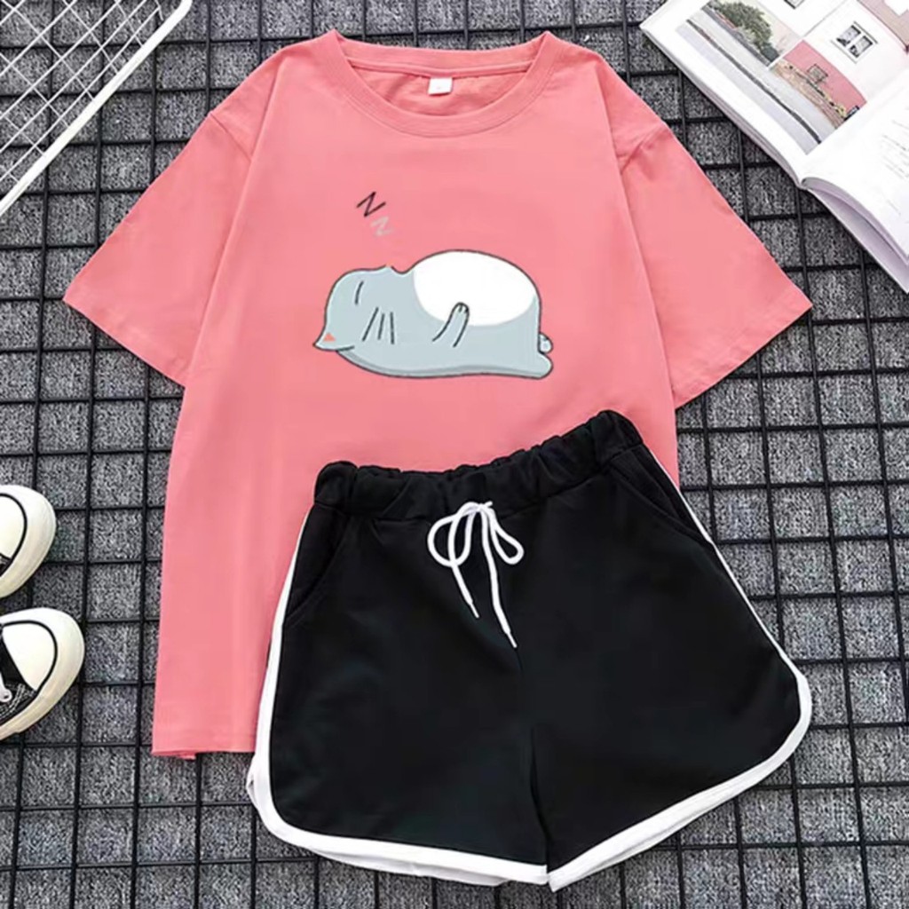 Sét bộ áo thú xám ngủ kèm quần đùi viền chất cotton siêu xinh 95