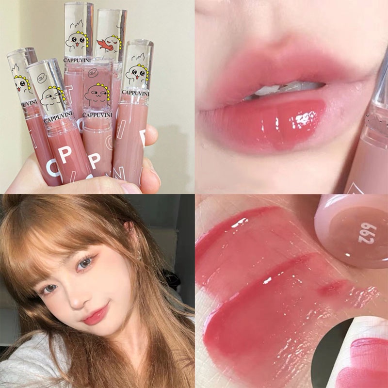 ✨✨【màu tương tự như toorune】Son kem lì Cappuvini họa tiết thú cưng khủng long nhỏ dễ thương