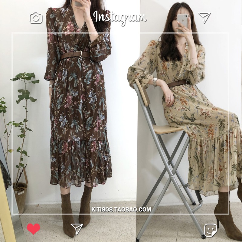 (ORDER)Váy hoa dài tay mùa thu sang chảnh Style Hàn Quốc