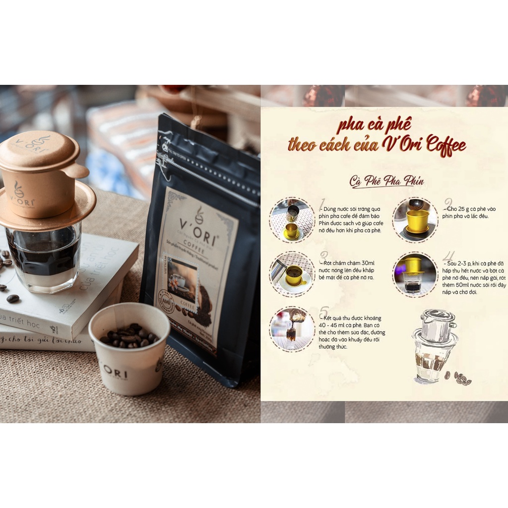 Cà phê Robusta Đăk Lăk AMI rang xay nguyên chất V'Ori gói 250g nguồn hạt chế biến ướt UTZ VietGAP | BigBuy360 - bigbuy360.vn