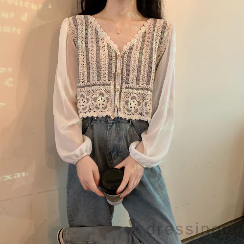 Áo tay dài cổ chữ V phong cách cổ điển hợp thời trang cho nữ