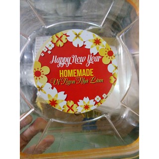 Tem tròn Happy new year homemade (5 tờ /100 nhãn)