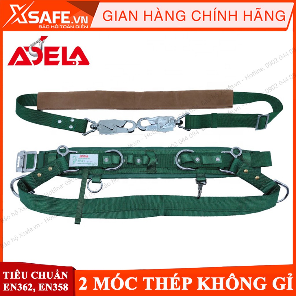 Đai an toàn điện lực Adela SC19 - Dây đai bụng quàng trụ 2 móc thép không gỉ - CHÍNH HÃNG [XSAFE] [XTOOLs]