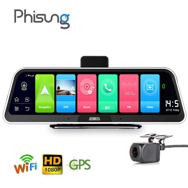 Camera hành trình đặt taplo ô tô Phisung Q98, màn hình LCD 10'' inch, Rom 32G, RAM 2GB, android 8.1, tích hợp camera sau