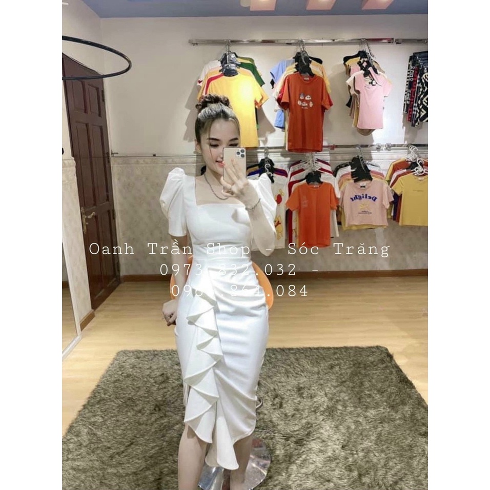 Đầm đi tiệc nữ tay phồng, đầm ôm body cổ vuông, đầm nữ xẻ tà xòe bèo, váy ôm body nữ sang chảnh, váy nữ đi tiệc đơn giản