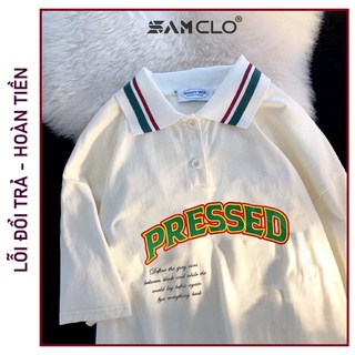 Áo POLO tay lỡ nữ SAM CLO freesize phông form rộng dáng Unisex - mặc cặp, nhóm, lớp in chữ PRESSED