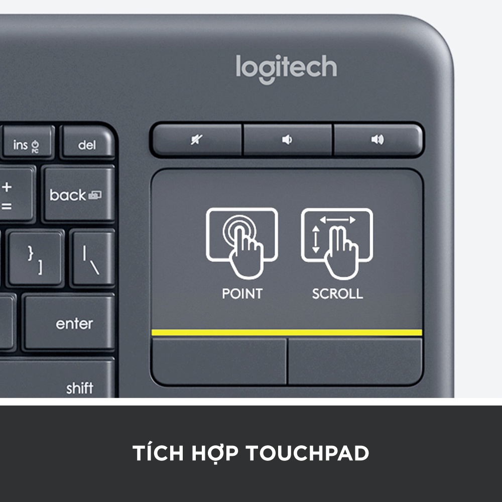 [Mã ELBMO55 giảm 12% tối đa 200K] Bàn phím không dây Logitech K400 Plus, có touchpad để kết nối PC - TV, Laptop/Tablets