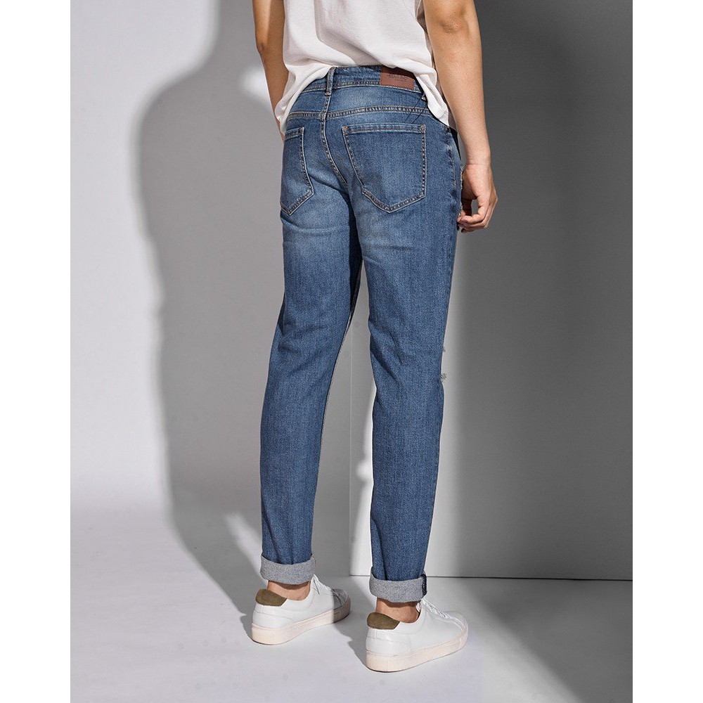 Quần jeans ROUTINE - Quần jean nam màu xanh đậm rách vải mềm đẹp slim fit - DPA048 Shop LASTORE