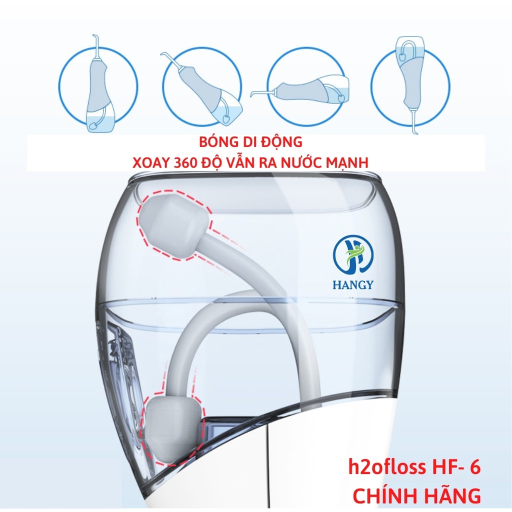 Máy tăm nước h2ofloss HF- 6 nhập khẩu HANGY [Tặng hộp đựng đầu xịt và túi đựng]