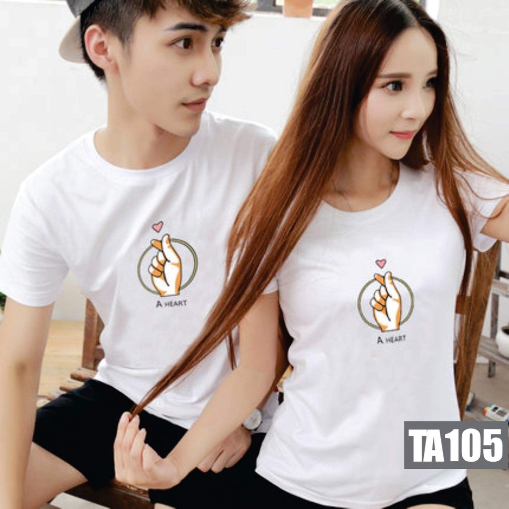 áo thun cặp đôi màu hè tay bắn tim đáng yêu
