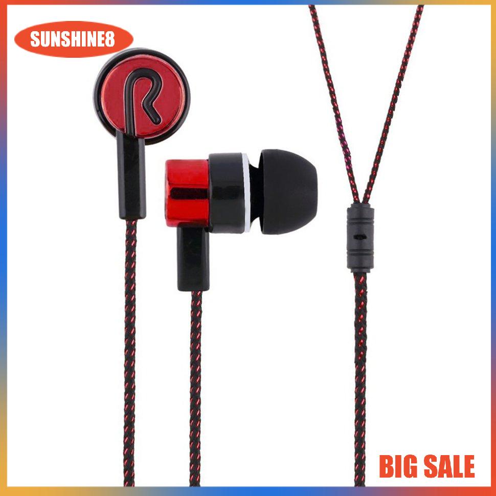 【SUN】Earphone Braided Wiring Super Bass In Ear Stereo Earphone Noise Isolating